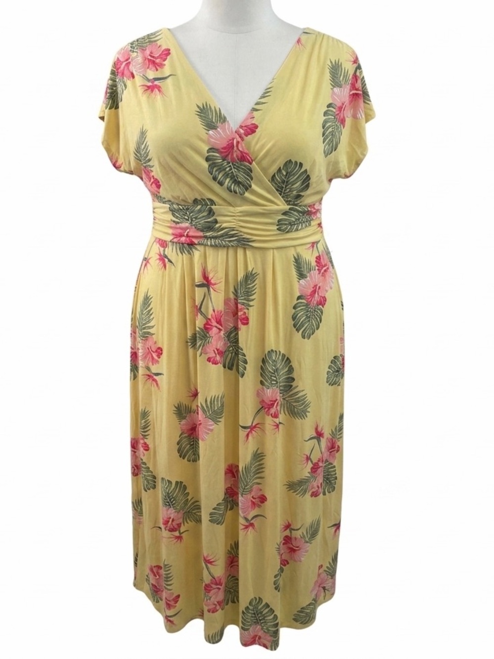 IMAN Yellow Maxi Dress with Pink Floral & Green Leaf Print